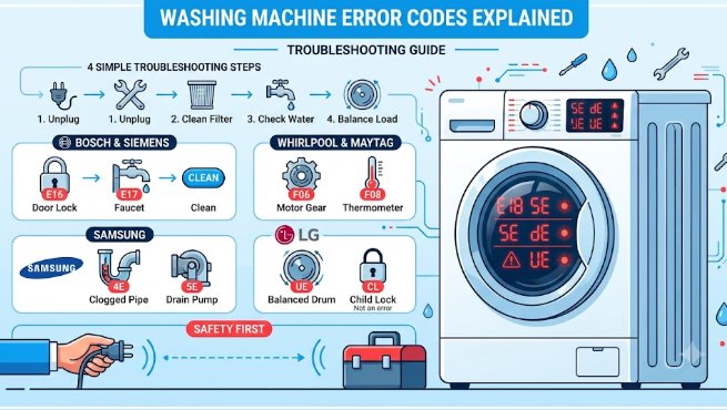 washing machine error codes, troubleshooting guide, clean the drain pump filter